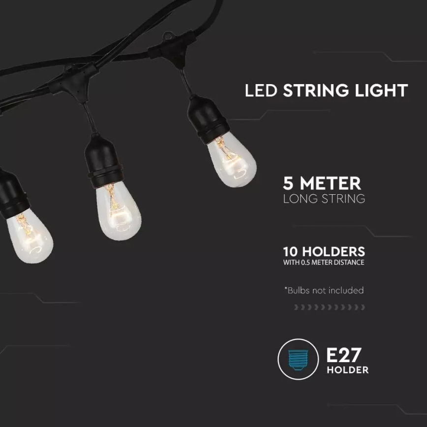 Outdoor chain STRING 5m 10xE27/40W/230V IP54