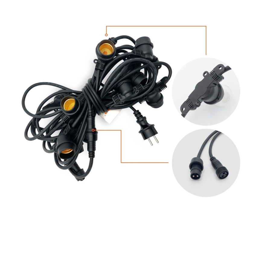 Outdoor decorative chain MIMOSA 10xE27/1,3W/230V IP44 10 m