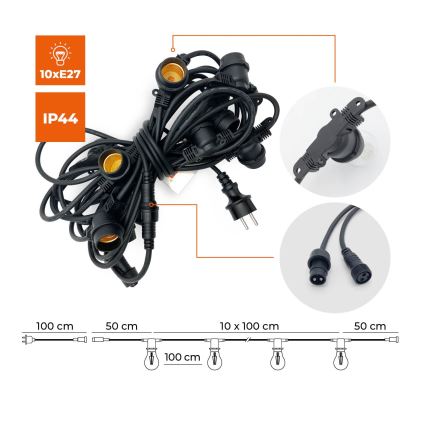 Outdoor decorative chain MIMOSA 10xE27/1,3W/230V IP44 10 m