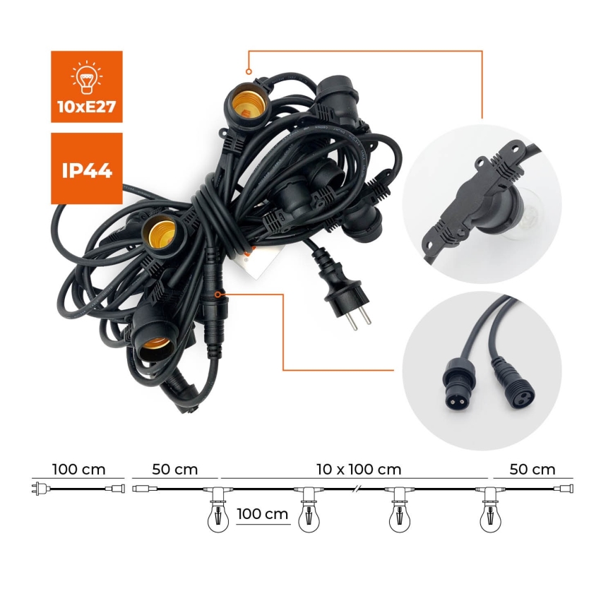 Outdoor decorative chain MIMOSA 10xE27/1,3W/230V IP44 10 m
