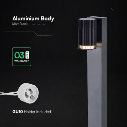 Outdoor lamp 1x GU10, 10W, 230V, IP44, 80 cm, black