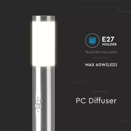 Outdoor lamp with a sensor 1xE27/60W/230V IP44 110cm matte chrome