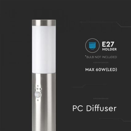Outdoor lamp with a sensor 1xE27/60W/230V IP44 45cm matte chrome