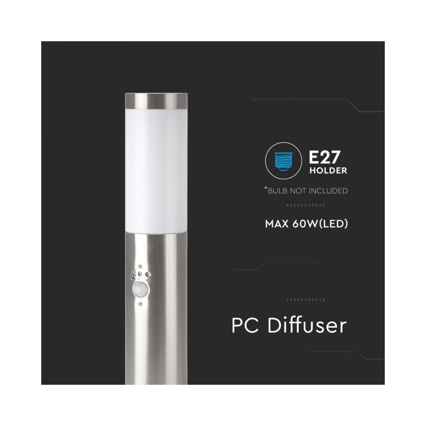 Outdoor lamp with a sensor 1xE27/60W/230V IP44 45cm matte chrome