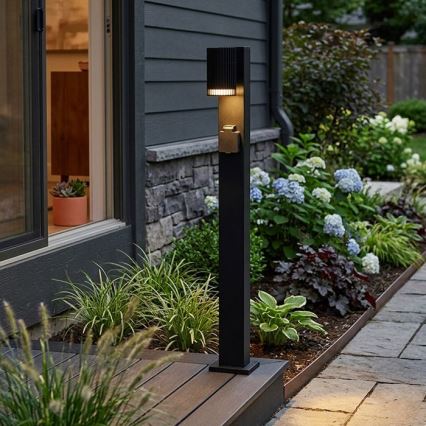 Outdoor lamp with SCHUKO socket 1xGU10/10W/230V IP44 80 cm black