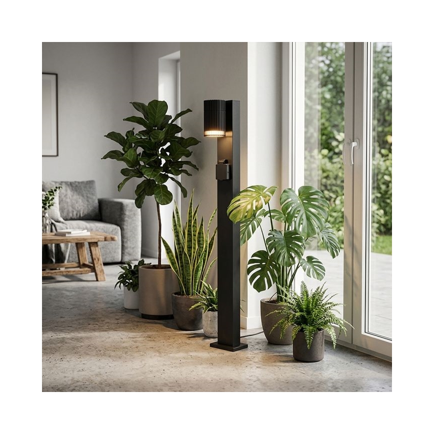 Outdoor lamp with SCHUKO socket 1xGU10/10W/230V IP44 80 cm black