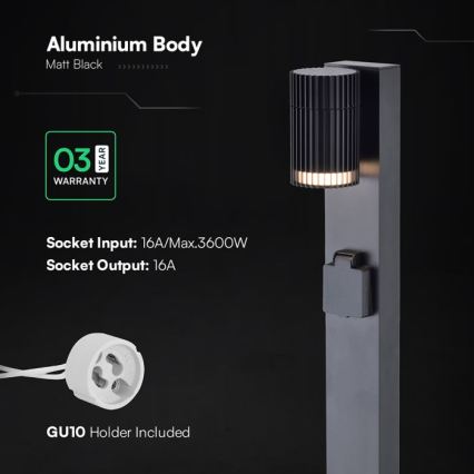 Outdoor lamp with SCHUKO socket 1xGU10/10W/230V IP44 80 cm black