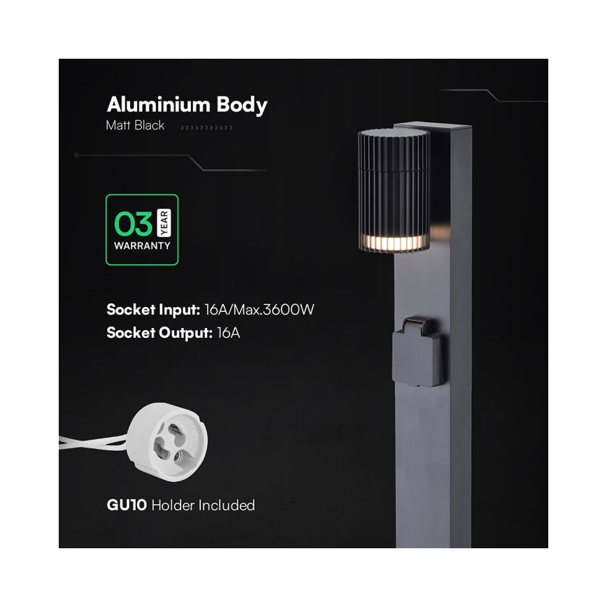 Outdoor lamp with SCHUKO socket 1xGU10/10W/230V IP44 80 cm black