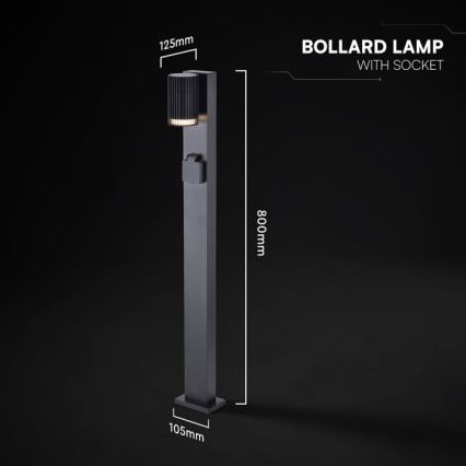 Outdoor lamp with SCHUKO socket 1xGU10/10W/230V IP44 80 cm black
