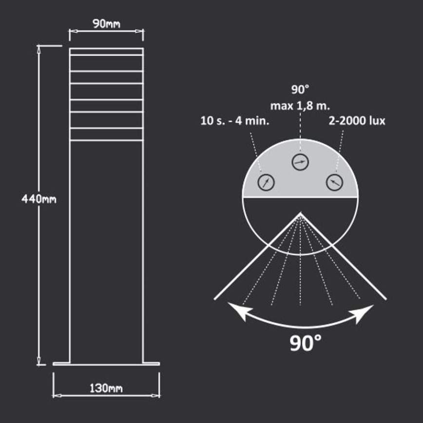 Outdoor lamp with sensor TEKSAS 1xE27/12W/230V IP44 44 cm graphite
