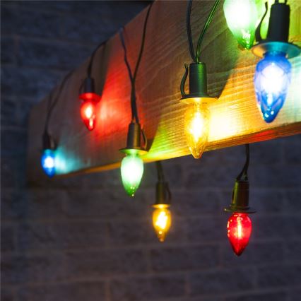LED outdoor extension string CONE FILAMENT 20xE10 14m multicolour/warm white IP44, Made in the Czech Republic