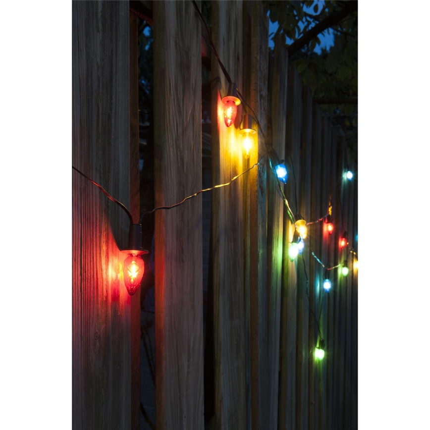 LED outdoor extension string CONE FILAMENT 20xE10 14m multicolour/warm white IP44, Made in the Czech Republic