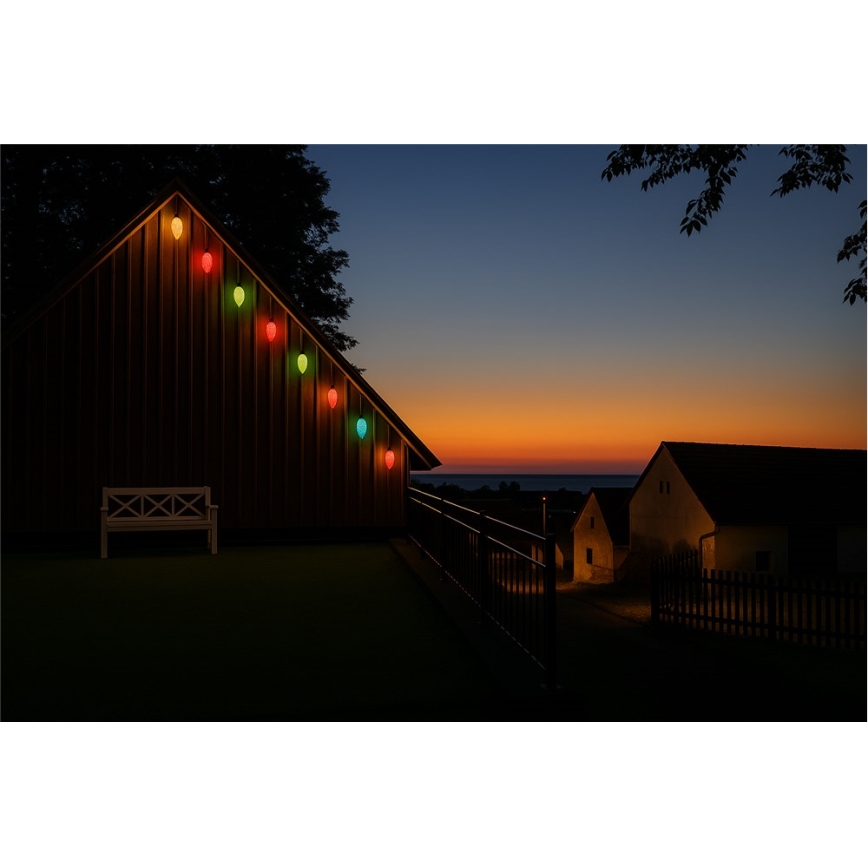 LED outdoor extension string CONE FILAMENT 20xE10 14m multicolour/warm white IP44, Made in the Czech Republic