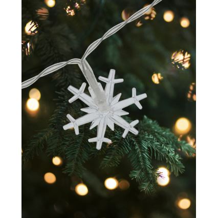 Outdoor LED string lights, 20 LEDs, battery-powered (2xAA), 2.2 m, IP44, warm white, snowflake design