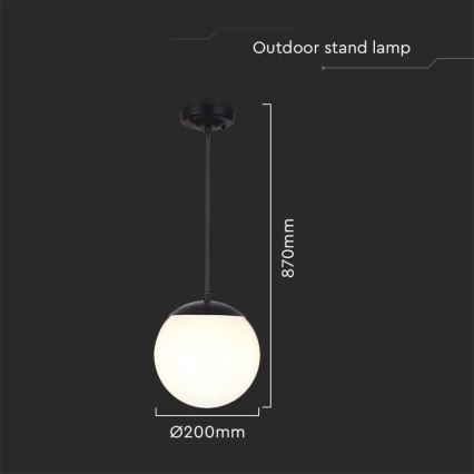 Outdoor pendant light on cable 1x E27/60W/230V Ø 20 cm IP44 black
