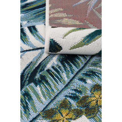 Outdoor rug CAPPUCCINO 80x165 cm turquoise/leaf pattern