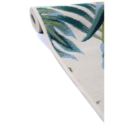 Outdoor rug CAPPUCCINO 80x165 cm turquoise/leaf pattern