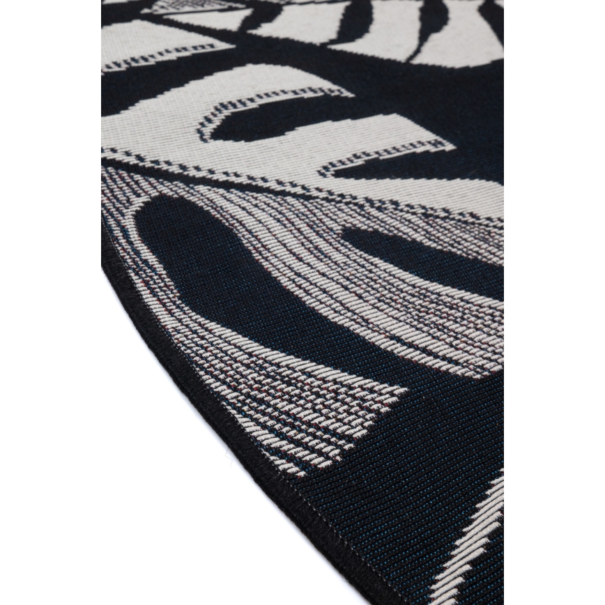 Outdoor rug JUNGLE 135 cm black/white/leaf pattern