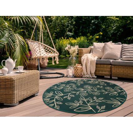 Outdoor rug JUNGLE 135 cm green/leaf pattern
