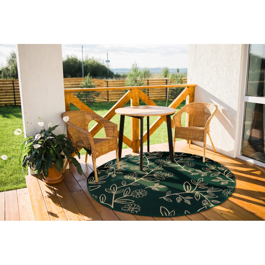Outdoor rug JUNGLE 135 cm green/leaf pattern