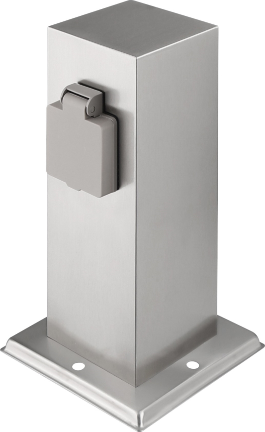 Outdoor socket column 2Z 230V IP44 matte chrome angular