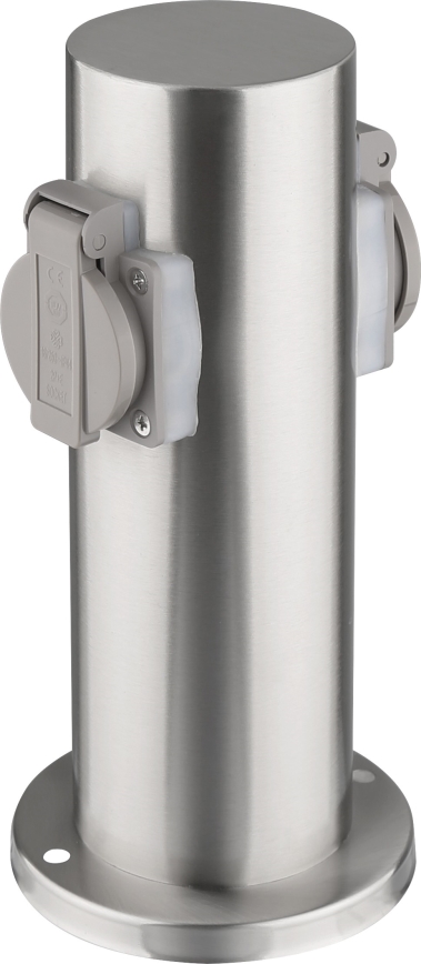 Outdoor socket column 2Z 230V IP44 matte chrome round