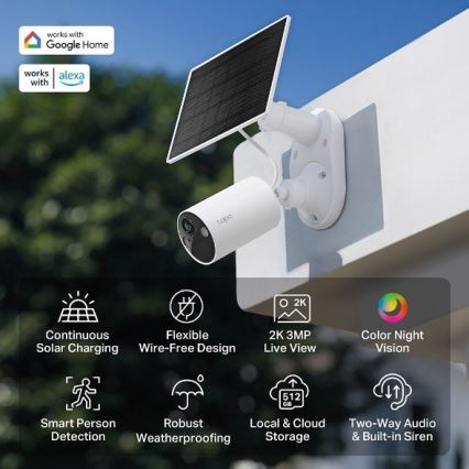 Outdoor solar Wi‑Fi camera, IP65-rated
