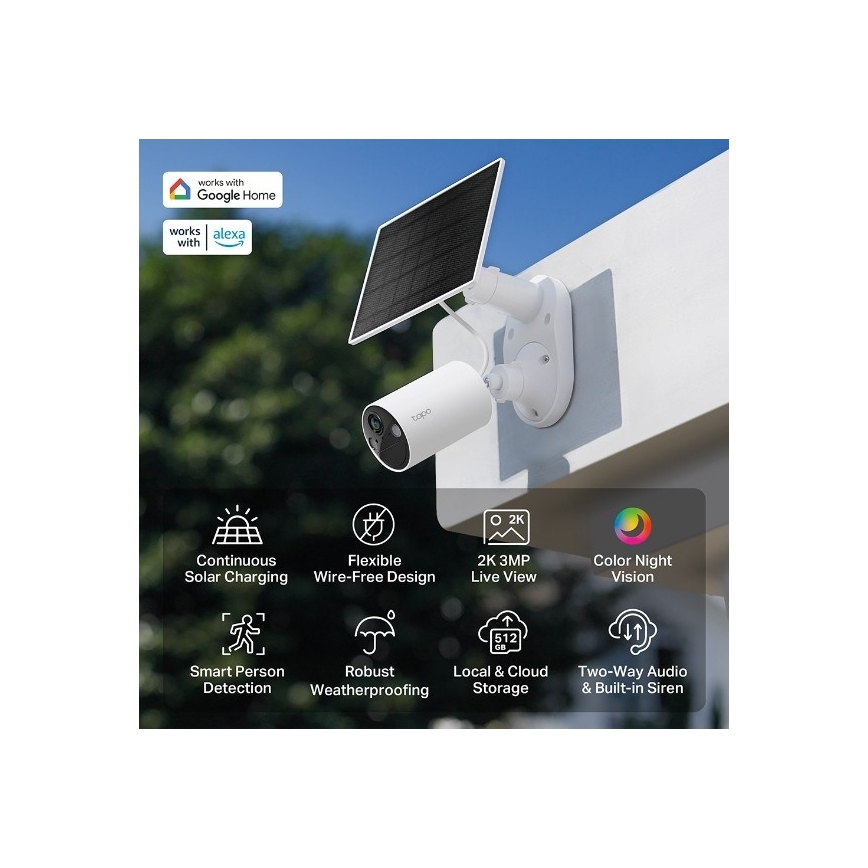 Outdoor solar Wi‑Fi camera, IP65-rated