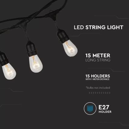 Outdoor STRING string lights 15m 15xE27/25W/230V IP54