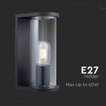 Outdoor wall light 1x E27/60W/230V IP44, black with smoked glass