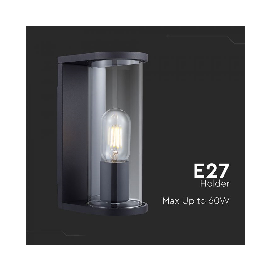 Outdoor wall light 1x E27/60W/230V IP44, black with smoked glass
