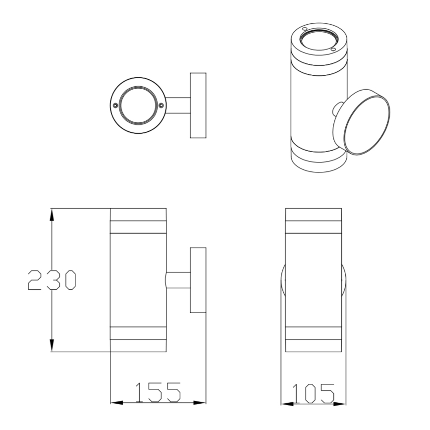 Outdoor wall light RINO 2xGU10/12W/230V IP54 black