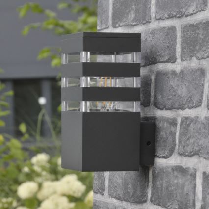 Outdoor wall light TEKSAS 1xE27/12W/230V IP44 graphite