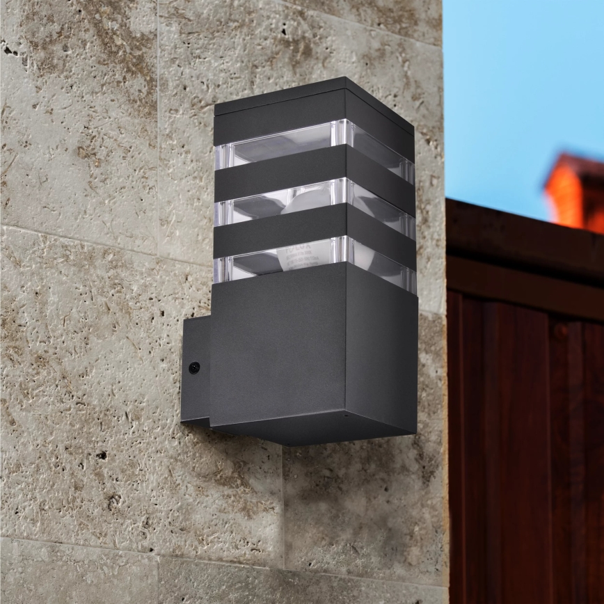 Outdoor wall light TEKSAS 1xE27/12W/230V IP44 graphite