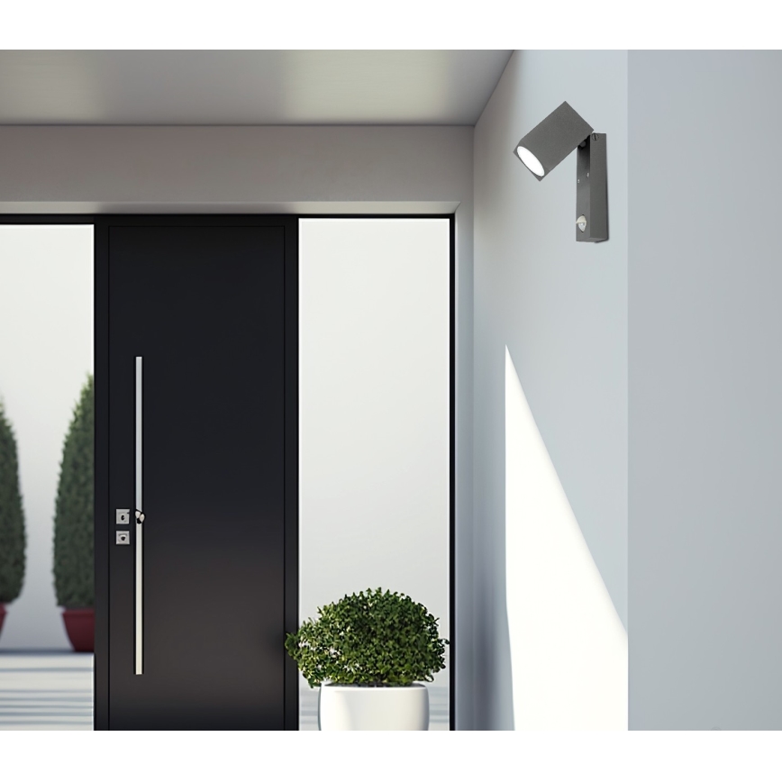 Outdoor wall light with a sensor QUAZAR 1xGU10/35W/230V IP44 grey