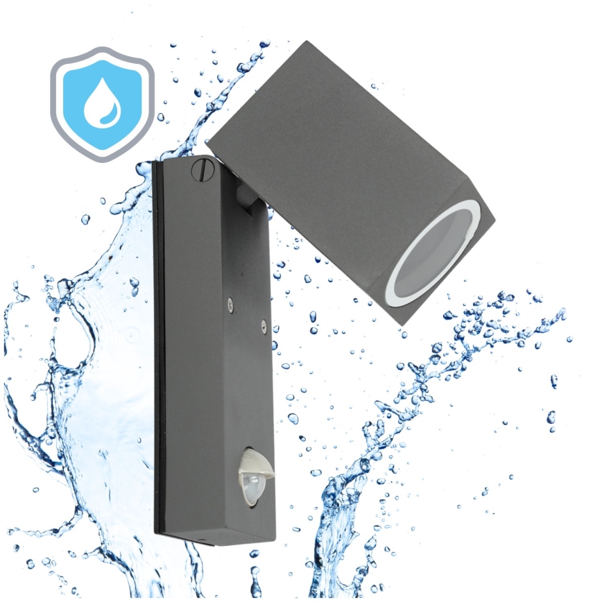 Outdoor wall light with a sensor QUAZAR 1xGU10/35W/230V IP44 grey