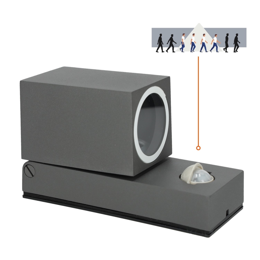 Outdoor wall light with a sensor QUAZAR 1xGU10/35W/230V IP44 grey