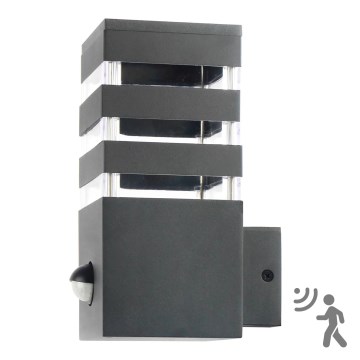 Outdoor wall light with a sensor TEKSAS 1xE27/12W/230V IP44 graphite