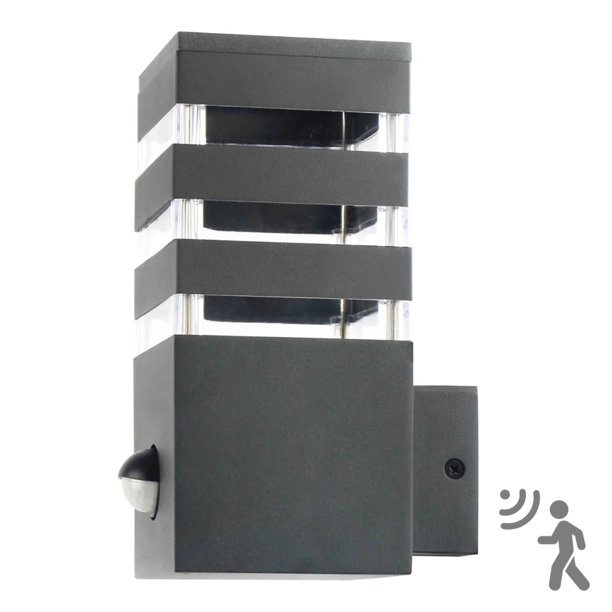 Outdoor wall light with a sensor TEKSAS 1xE27/12W/230V IP44 graphite