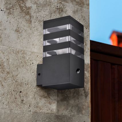 Outdoor wall light with a sensor TEKSAS 1xE27/12W/230V IP44 graphite