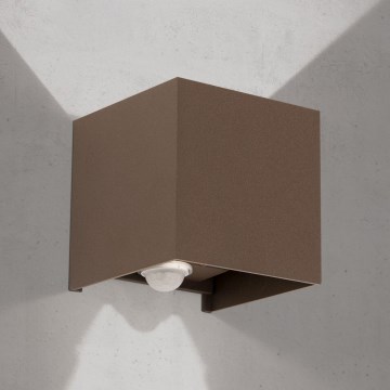 Outdoor wall light with motion and dusk sensor CUBE-S LED/13W/230V IP54 brown