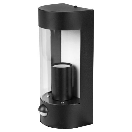 Outdoor wall light with motion sensor, 1x E27 (max. 15 W), 230 V, IP44, black