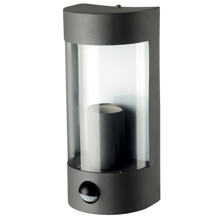 Outdoor wall light with motion sensor, 1x E27 (max. 15 W), 230 V, IP44, black