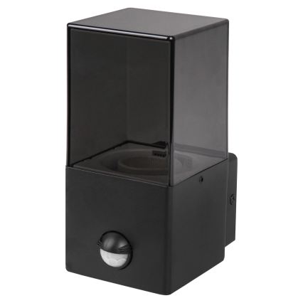 Outdoor wall light with motion and dusk sensor, 1xE27/40W/230V, IP44, black/smoked