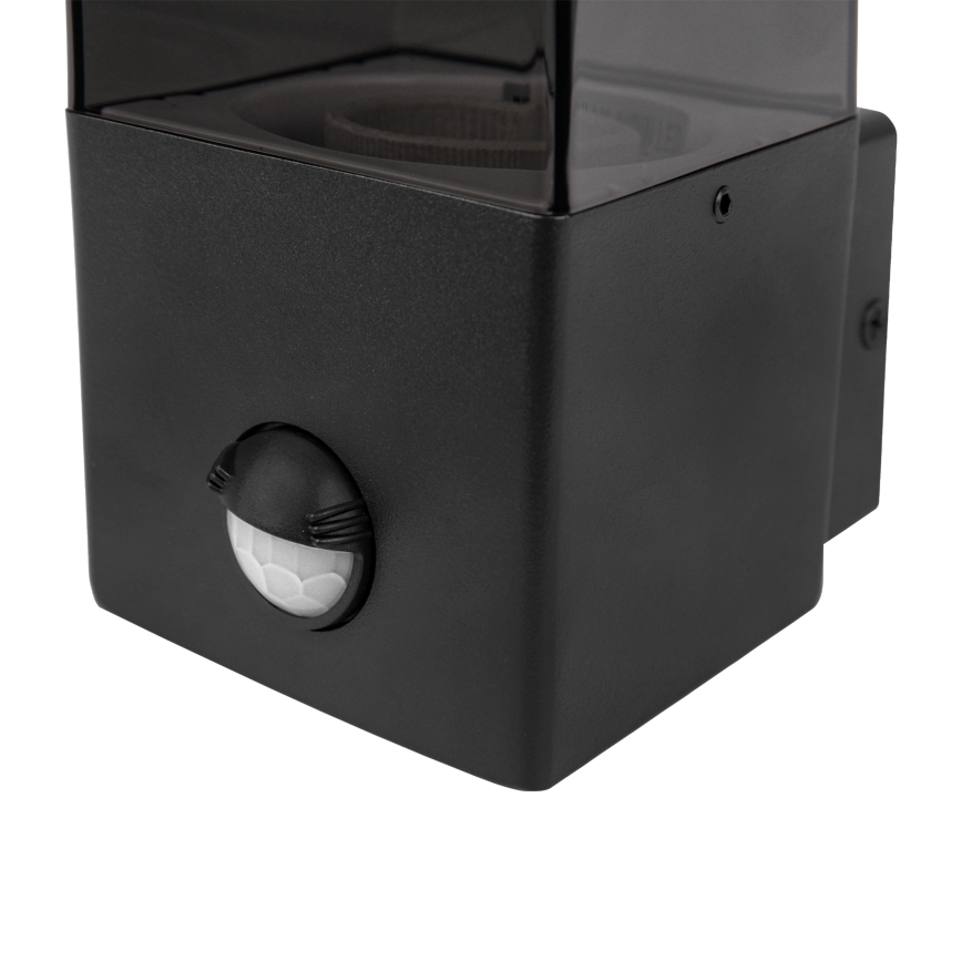 Outdoor wall light with motion and dusk sensor, 1xE27/40W/230V, IP44, black/smoked