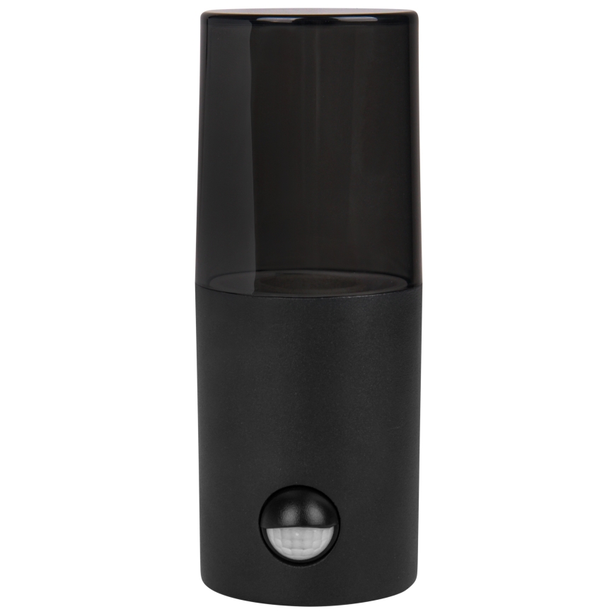 Outdoor wall light with motion and dusk sensor, 1xE27/40W/230V, IP44, black/smoked