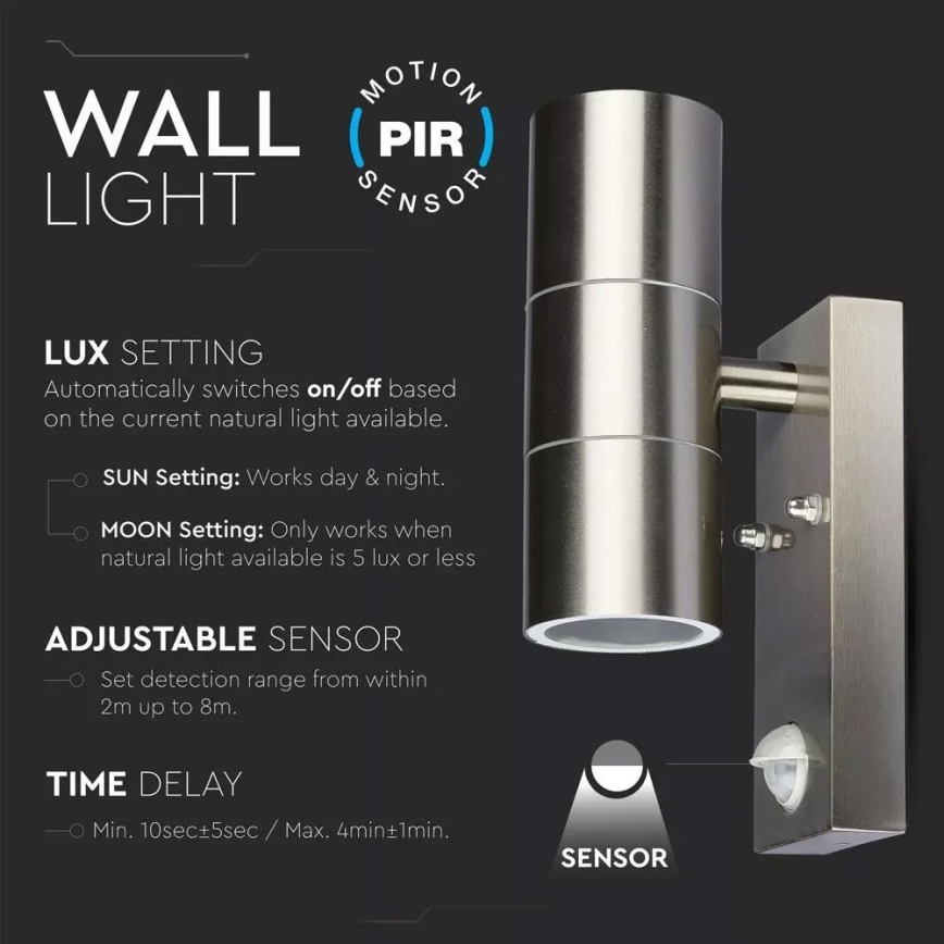 Outdoor wall light with sensor 2xGU10/35W/230V IP44