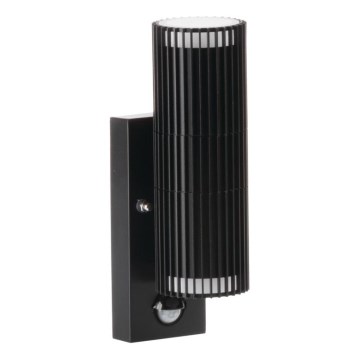 Outdoor wall-mounted spotlight with motion and dusk sensor RADILO 2xGU10/11W/230V IP44 black
