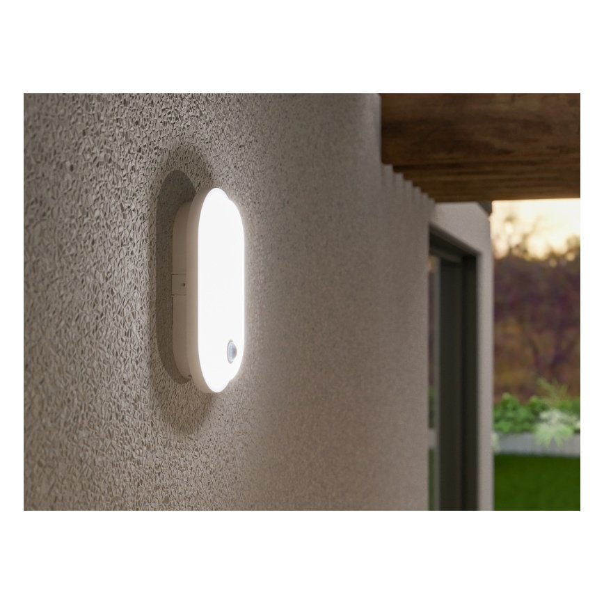 OVAL LED Outdoor Wall Light with Motion and Twilight Sensor, 10W/230V, IP65, White