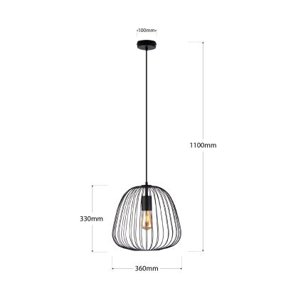 OVELLA cable-hung pendant lamp 1xE27/15W/230V Ø 36 cm, black